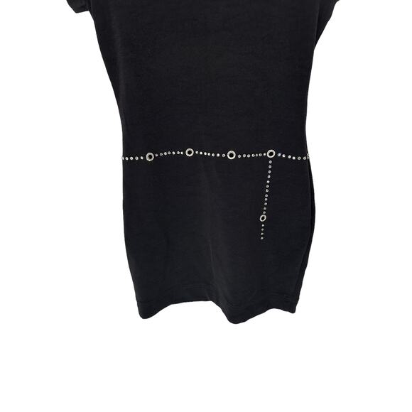 Tadashi Shoji 90s Y2K Black Rhinestone High Neck Bodycon Mini Cocktail Dress - Picture 4 of 13